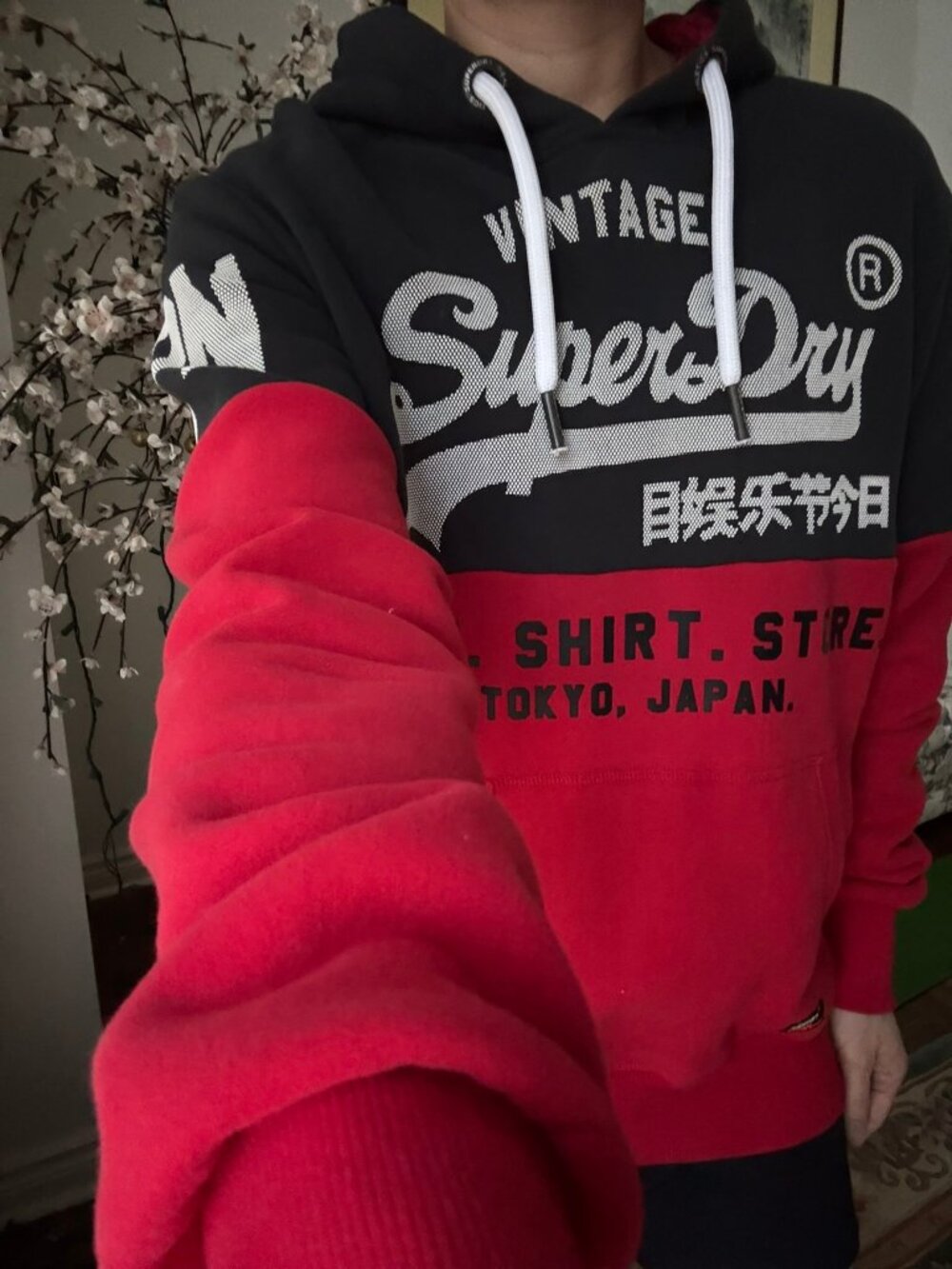 Superdry Vintage Real Logo Colorblock Hoodie Black Crimson Red S Like New